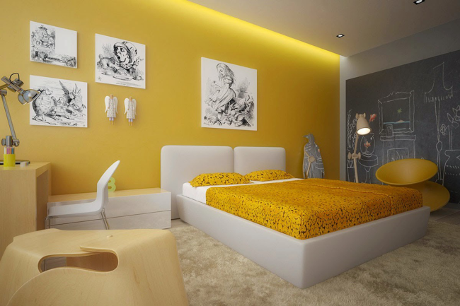 aménager appartement 45m2 jaune pastel au mur