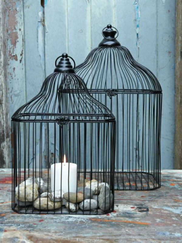 déco cage oiseau et pierres chandelier