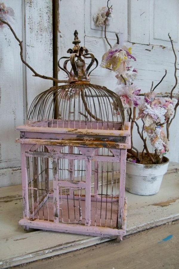 déco cage oiseau rose style vintage