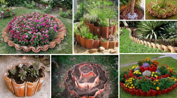 fabriquer déco jardin en tuiles de terre cuite jardinières diy
