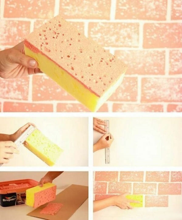 technique peinture à l'éponge effet briques
