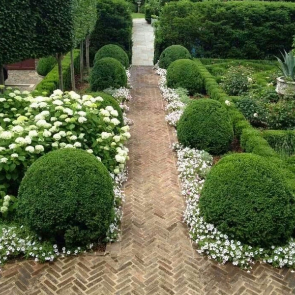 aménagement jardin paysager blanc et vert