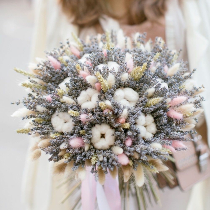 bouquet de mariée champêtre branches de coton