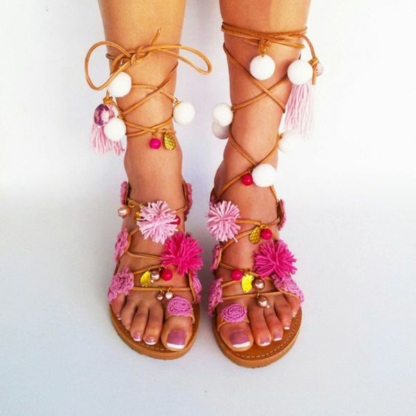 diy sandales pompon fil coloré perles pour femme