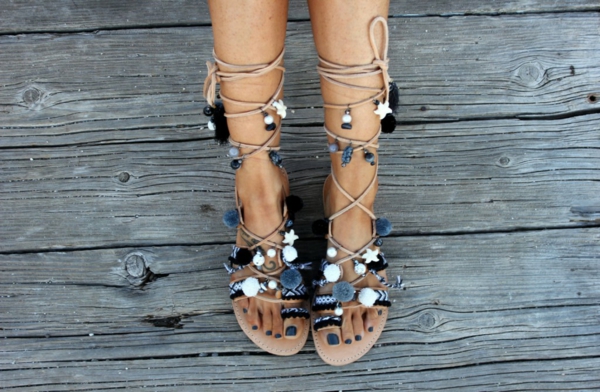 sandales pompon diy pour femme perles décoratives cordelettes colorées