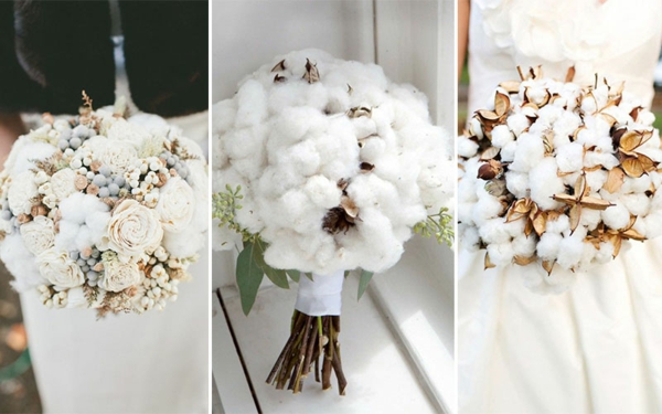 bouquet de mariée automnal avec des boules de coton