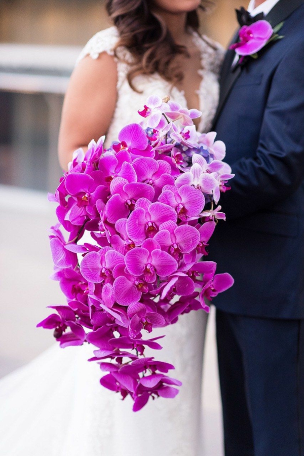 bouquet de mariée automnal en cascade orchidées