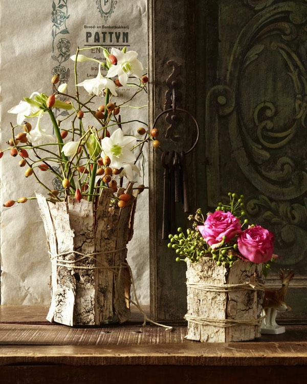 bricolage automne arrangement floral vase en écorce darbre