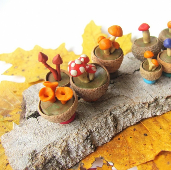 bricolage automne champignons en pâte à modeler