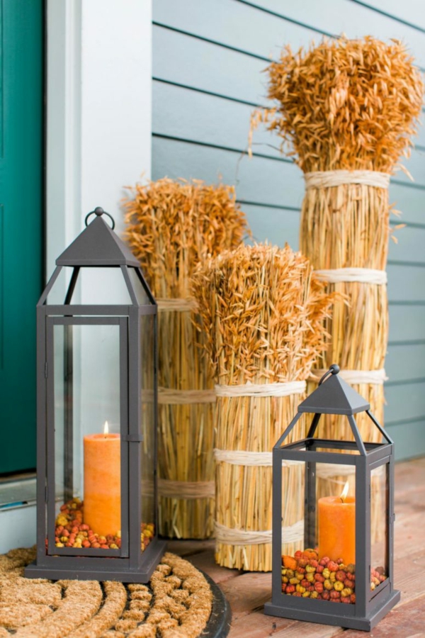 bricolage automne terrasse lanternes métalliques épis de seigle
