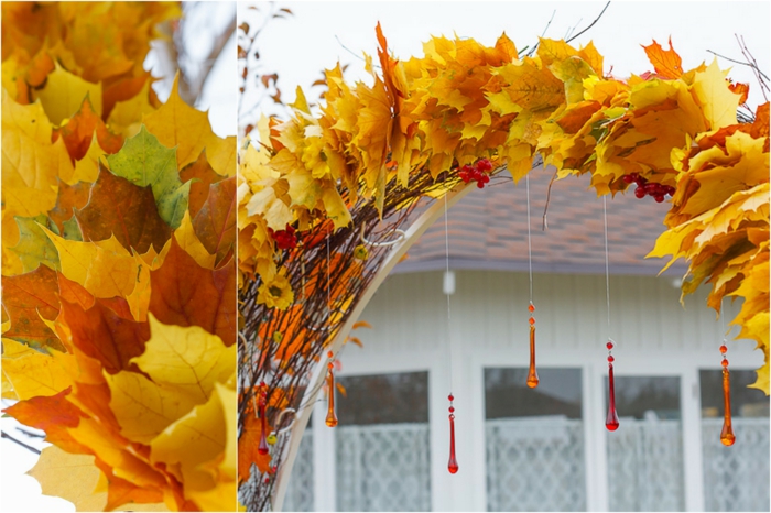 déco extérieur arche en feuilles d'arbre activités manuelles automne