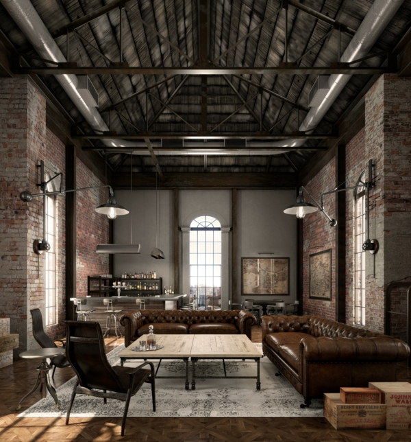 déco salon industriel 2020 tutaux apparents murs en briques table en bois et métal