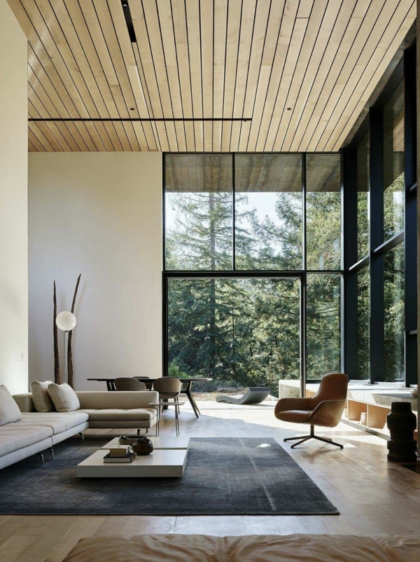 déco salon moderne 2020 sol et plafond en bois mobilier simple