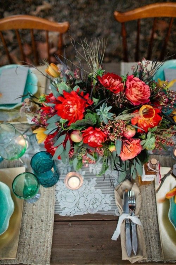 décoration florale de table automne mariage boho