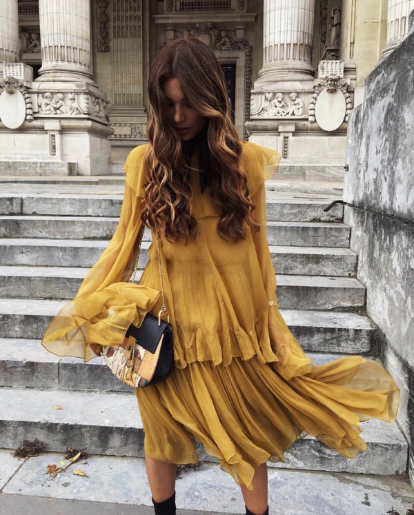 robe élégante automne 2019 couleur ochre