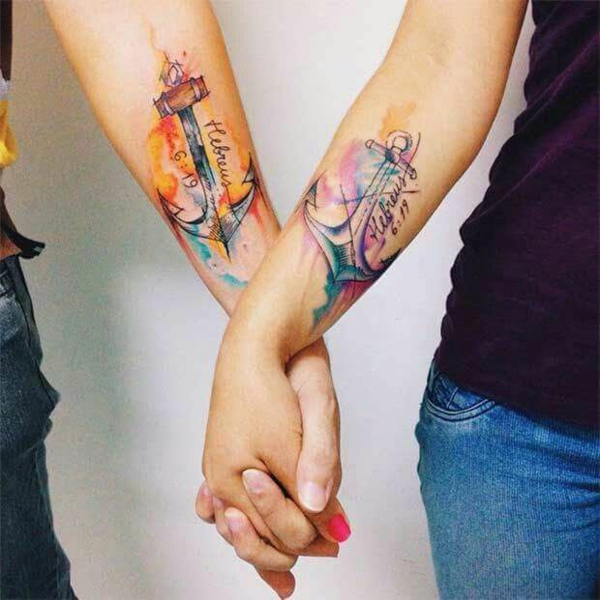 tatouage complémentaire ancre pour couple
