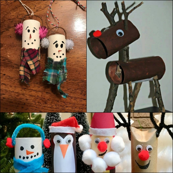 idée de décoration Noël diy personnages thématiques faits de rouleaux de papier toilette