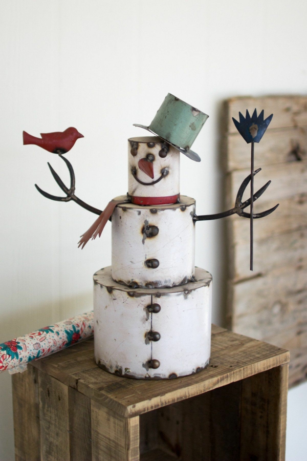 idée déco Noël à fabriquer soi-même bonhomme de neige en métal de récup