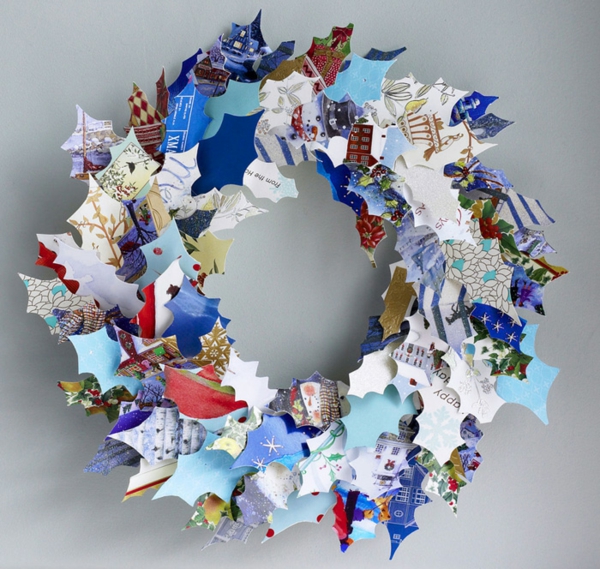 idée de décoration de Noël à fabriquer soi-même couronne faite de papier coloré