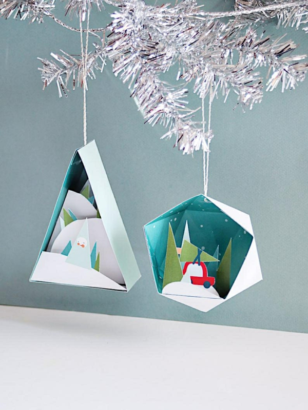 idée décoration Noël à fabriquer soi-même ornements de sapin en papier coloré