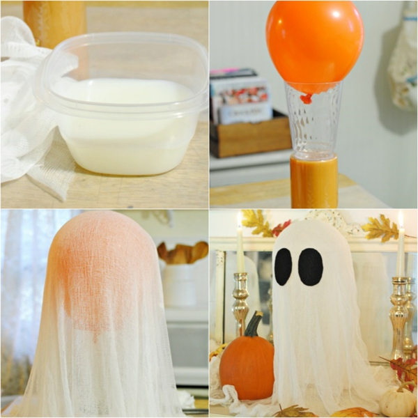 fabriquer un fantôme pour halloween avec ballon et gaze