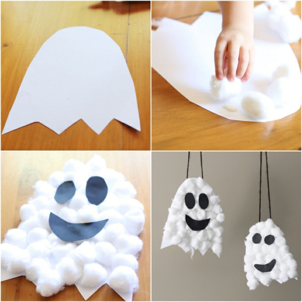 fabriquer un fantôme pour halloween en papier et coton
