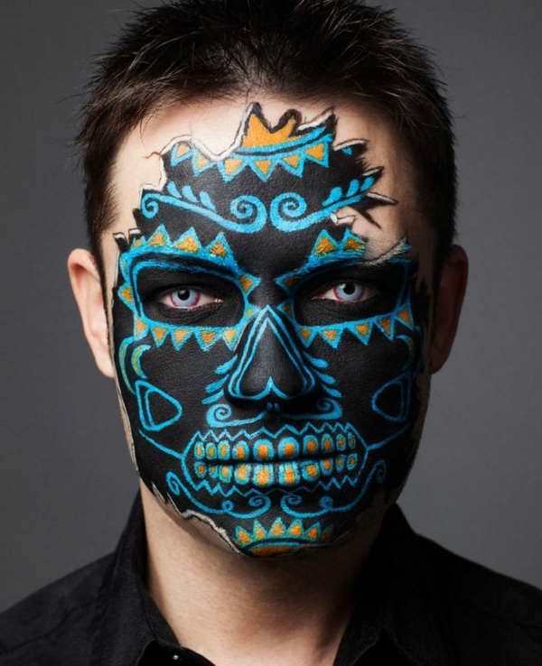 maquillage halloween homme crâne mexicain noir