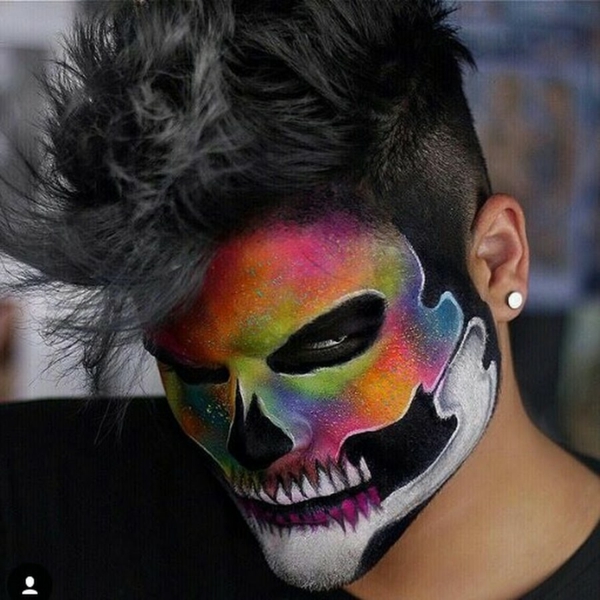 maquillage halloween homme squelette colorée