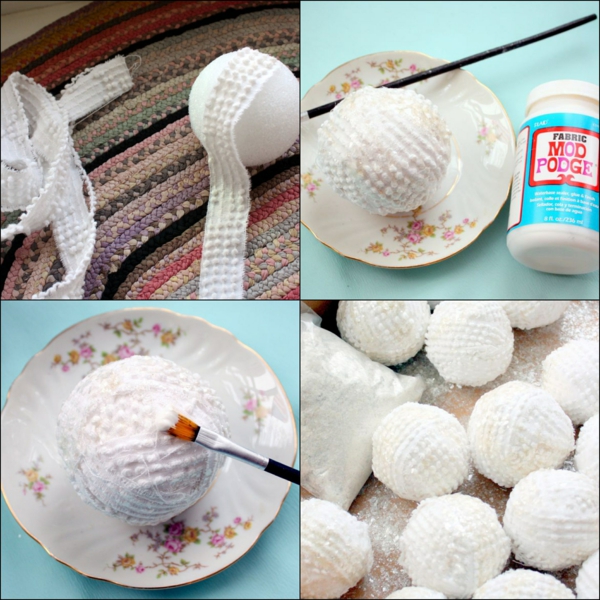 déco table noël à fabriquer boules de neige en tissu