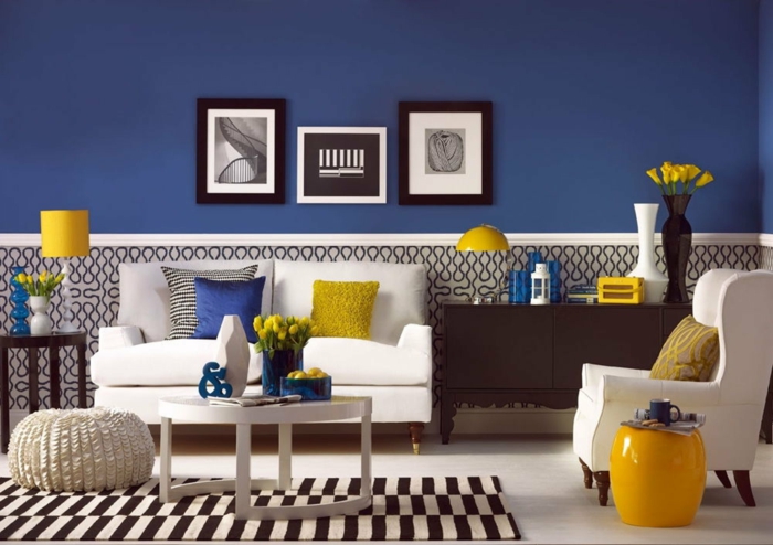 bleu et jaune idée classic blue couleur pantone 2020 intérieur
