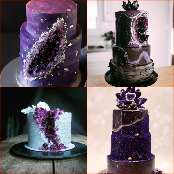 préparer gâteau géode sucre rock candy de couleur violet