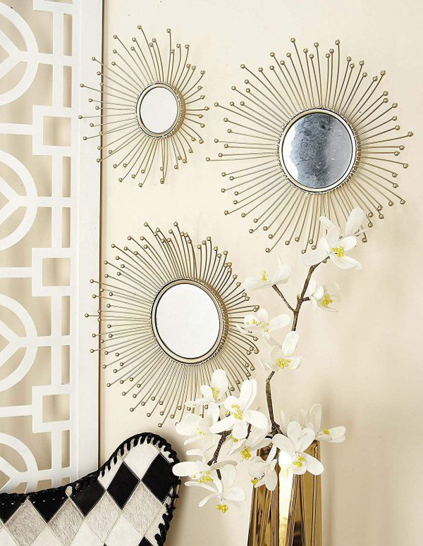 miroir décoratif mural rayons finissant de petites boules
