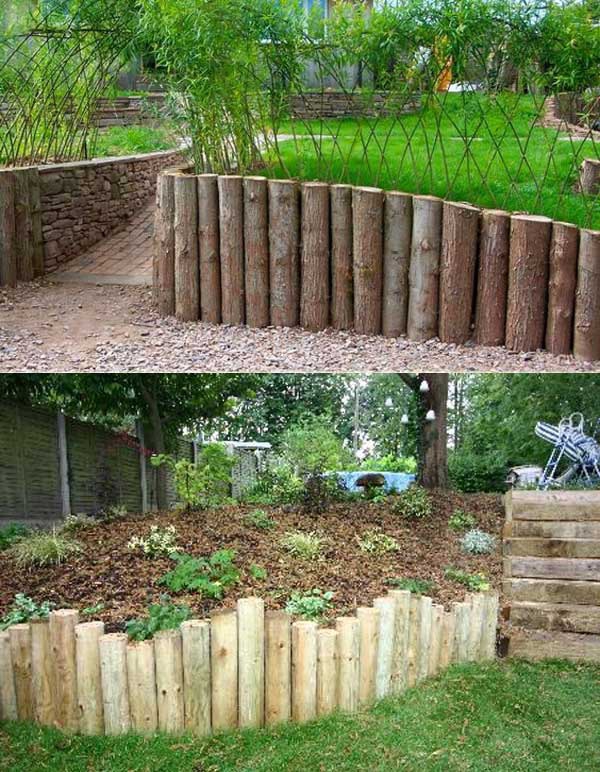 construire un mur de soutènement jardin en rondins de bois