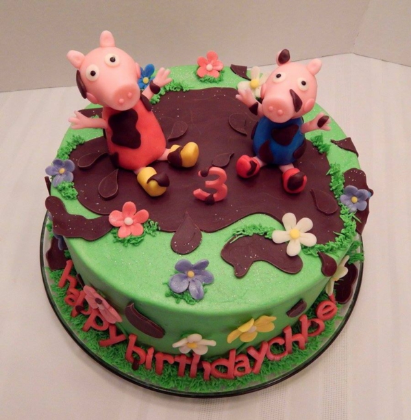 gâteau peppa pig et george pig dans la flaque de boue