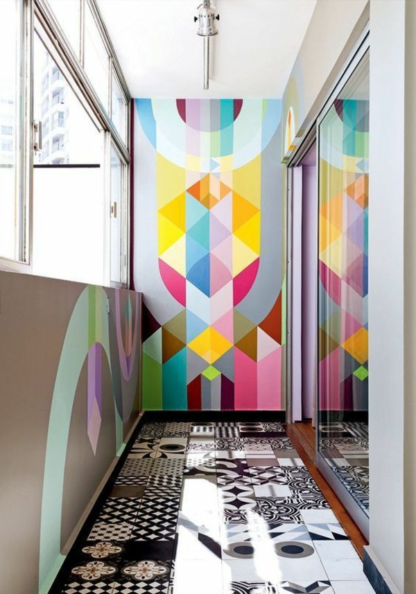 peinture géométrique tons vibrants balcon