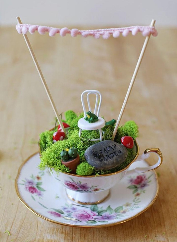 diy jardin de fée dans une tasse à thé