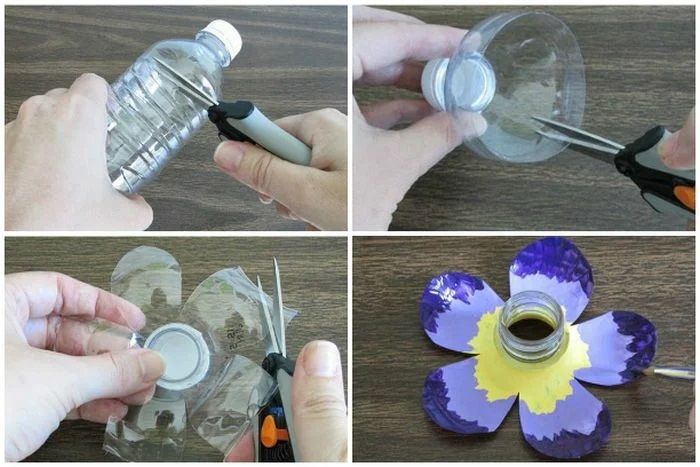 étapes à suivre pour bricoler une fleur en plastique recyclage bouteille plastique