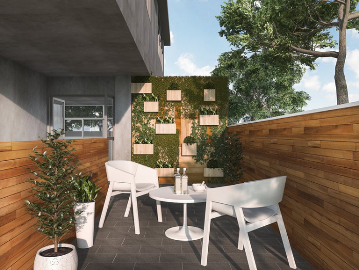 décoration terrasse extérieure moderne brise-vue en bois 