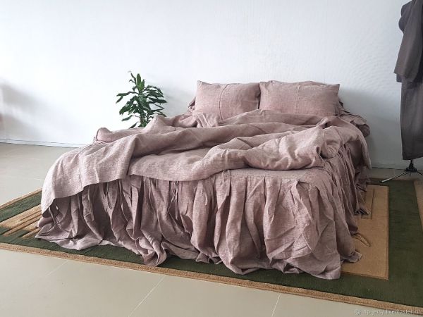 linge de lit en lin lavé couleur rose