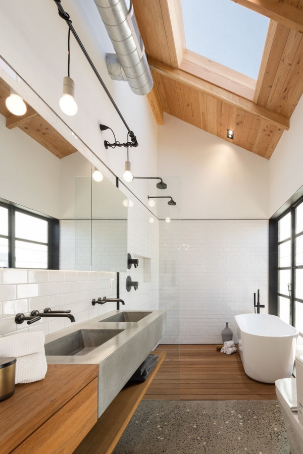 salle de bain japonaise carrelage blanc éviers en ciment