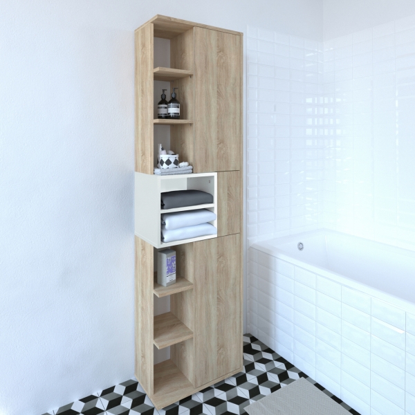 modele de meuble de rangement vertical dans une petite salle de bain